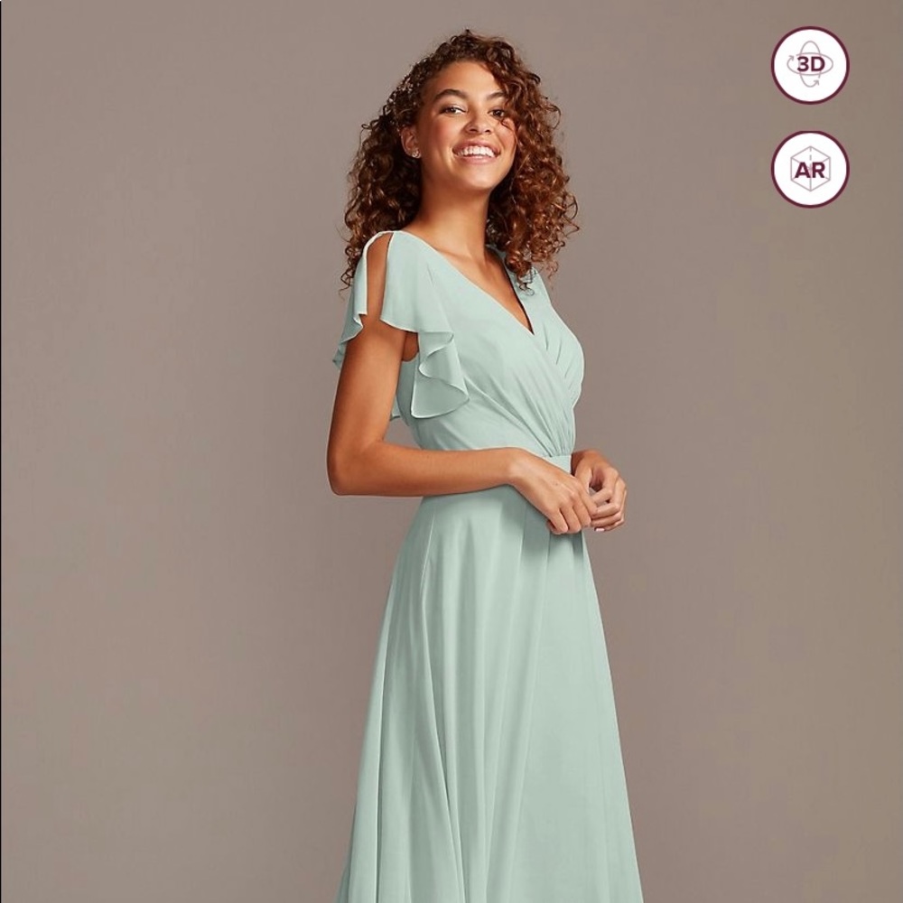 David’s Bridal Flutter Sleeve Dress in Dusty Sage